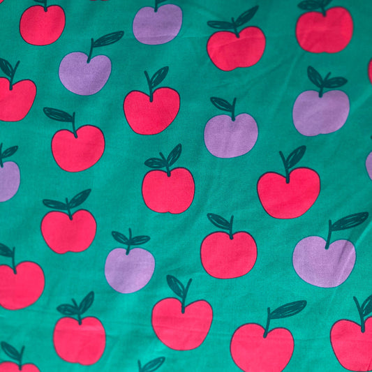 Apples Cotton in Lilac and Red on Teal Green