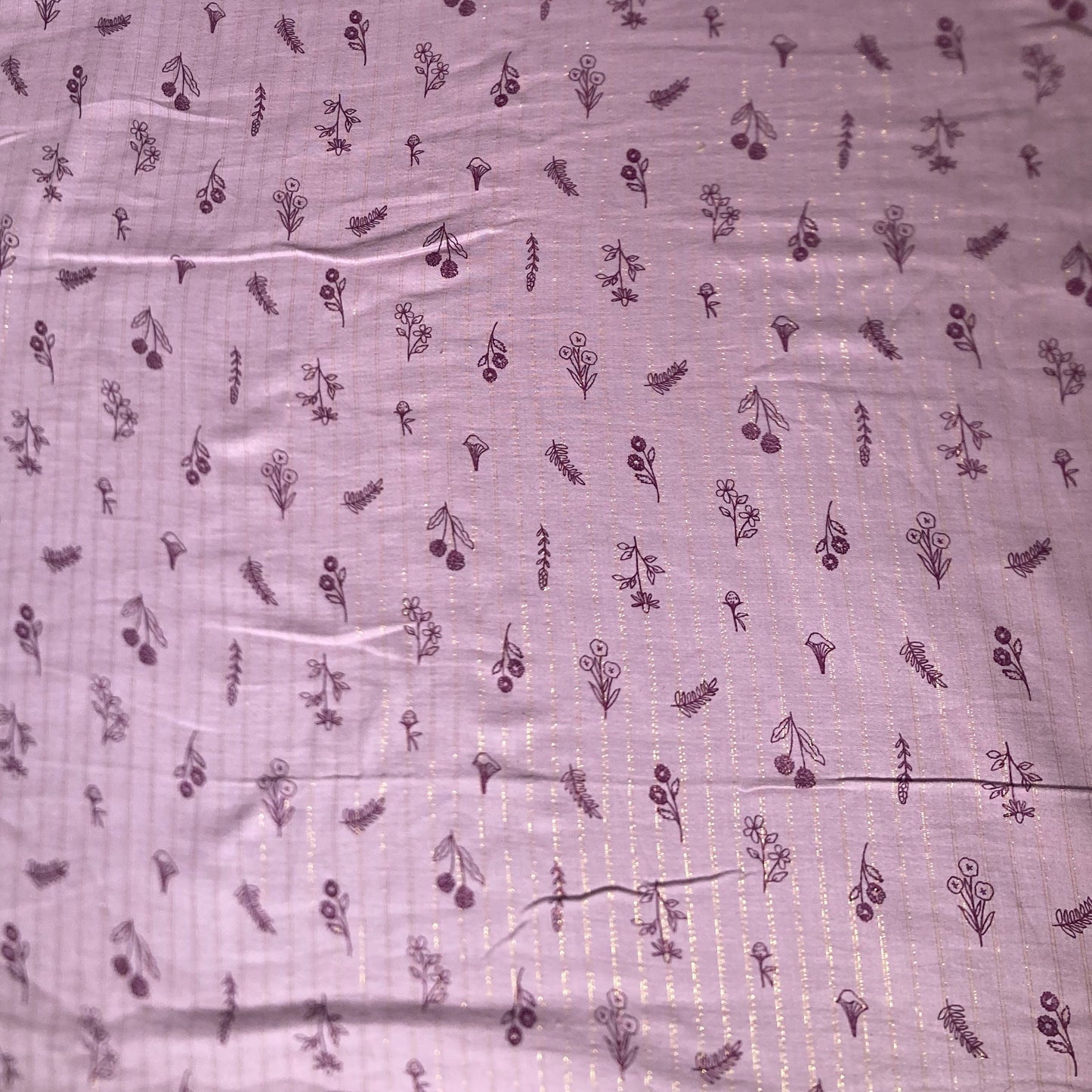 Fine Gold Stripe Ditsy Floral Double Gauze in Lilac