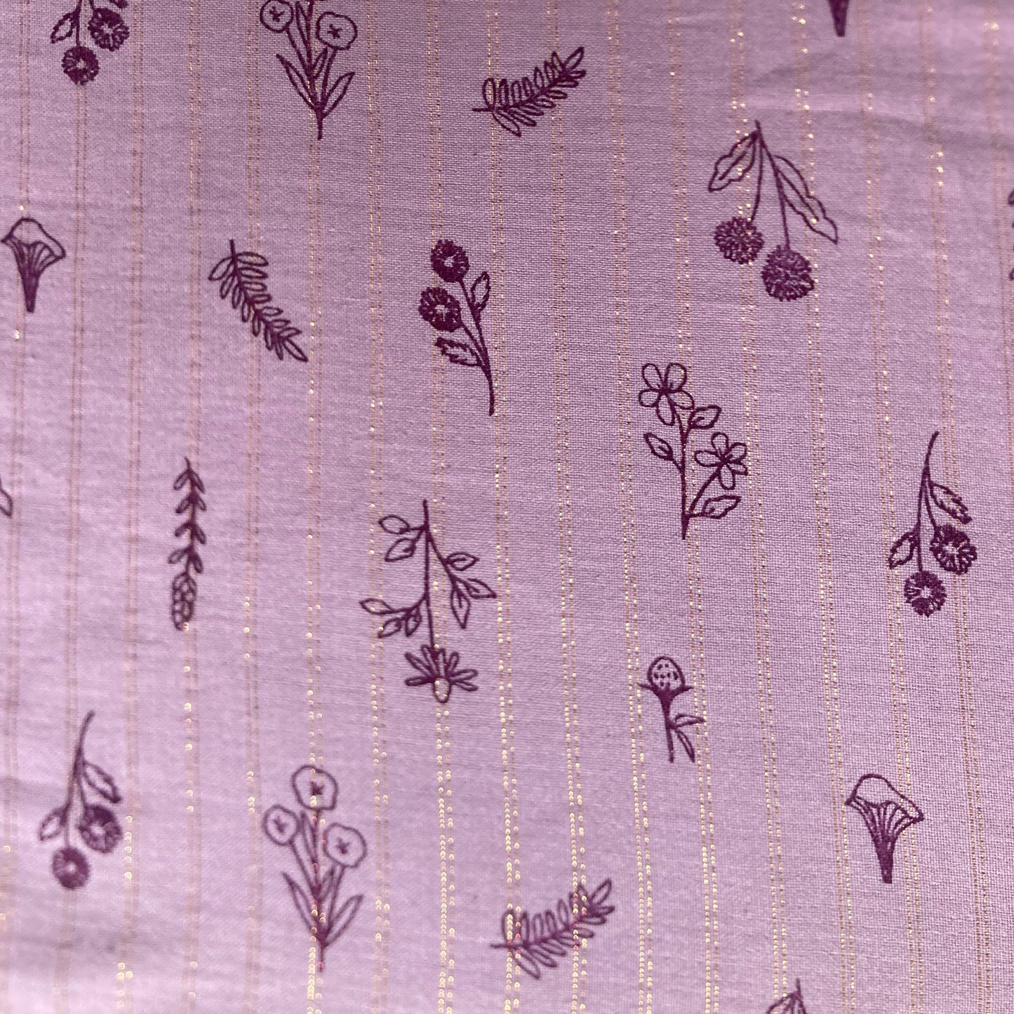 Fine Gold Stripe Ditsy Floral Double Gauze in Lilac