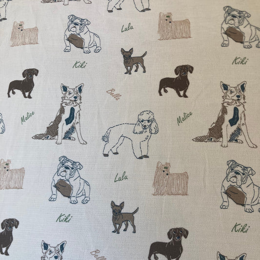 Brown Dogs on Cream Viscose Remnant - 2.75m