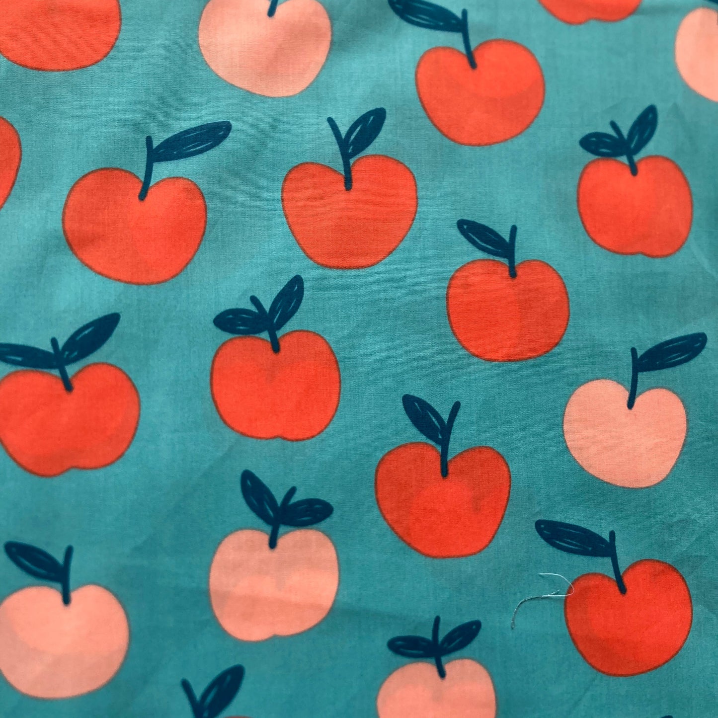 Apples Cotton in Red and Peach on Turquoise