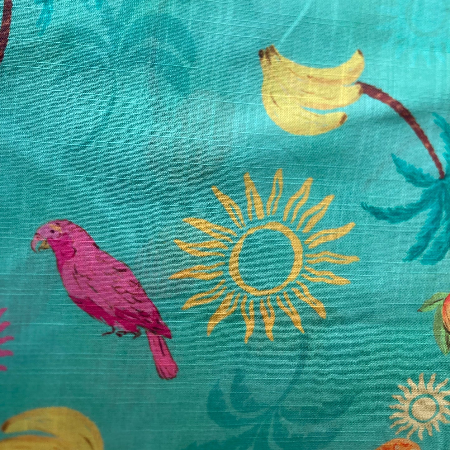 Bananas Birds and Palm Trees Viscose Cotton in Green and Yellow