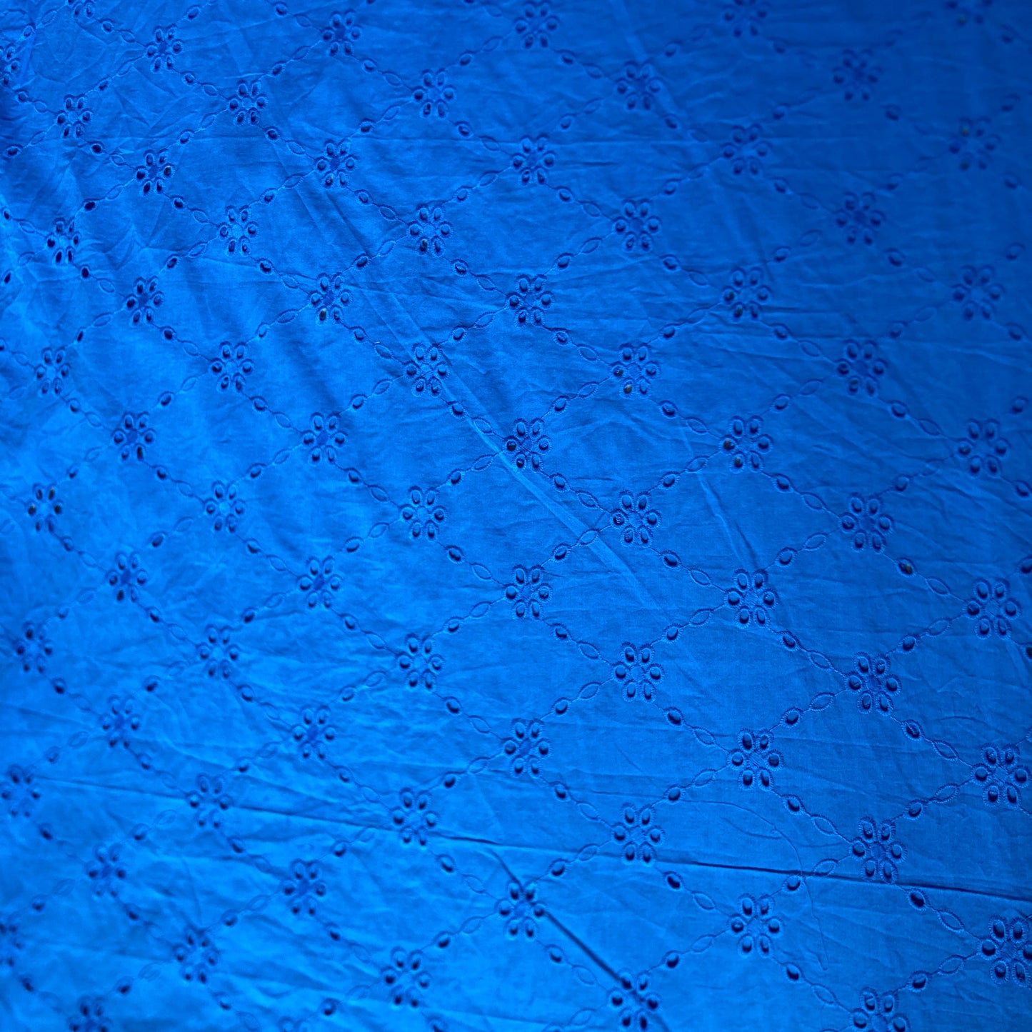 Flower and Diamond Broderie Anglaise Cotton in Blue
