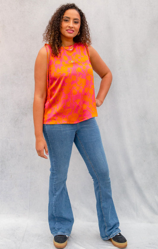 Sample Sienna Top in Pink and Orange Fabric Godmother Viscose Satin - Size 16