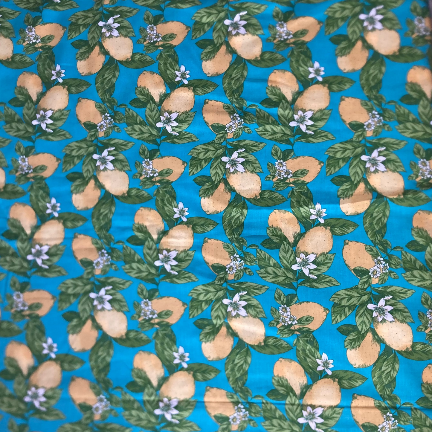 Lemons and Flowers Viscose Cotton in Turquoise and Yellow