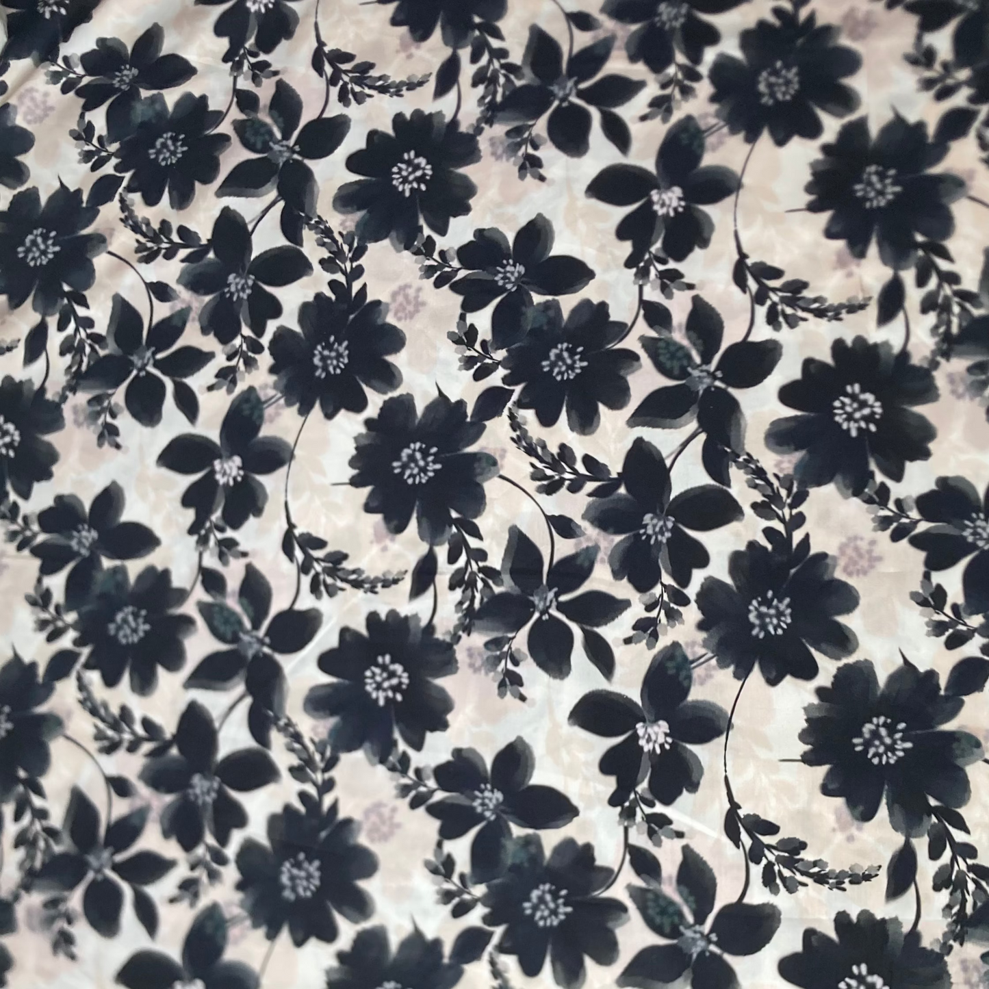 Flowers Cotton Viscose Sateen in Black and Cream