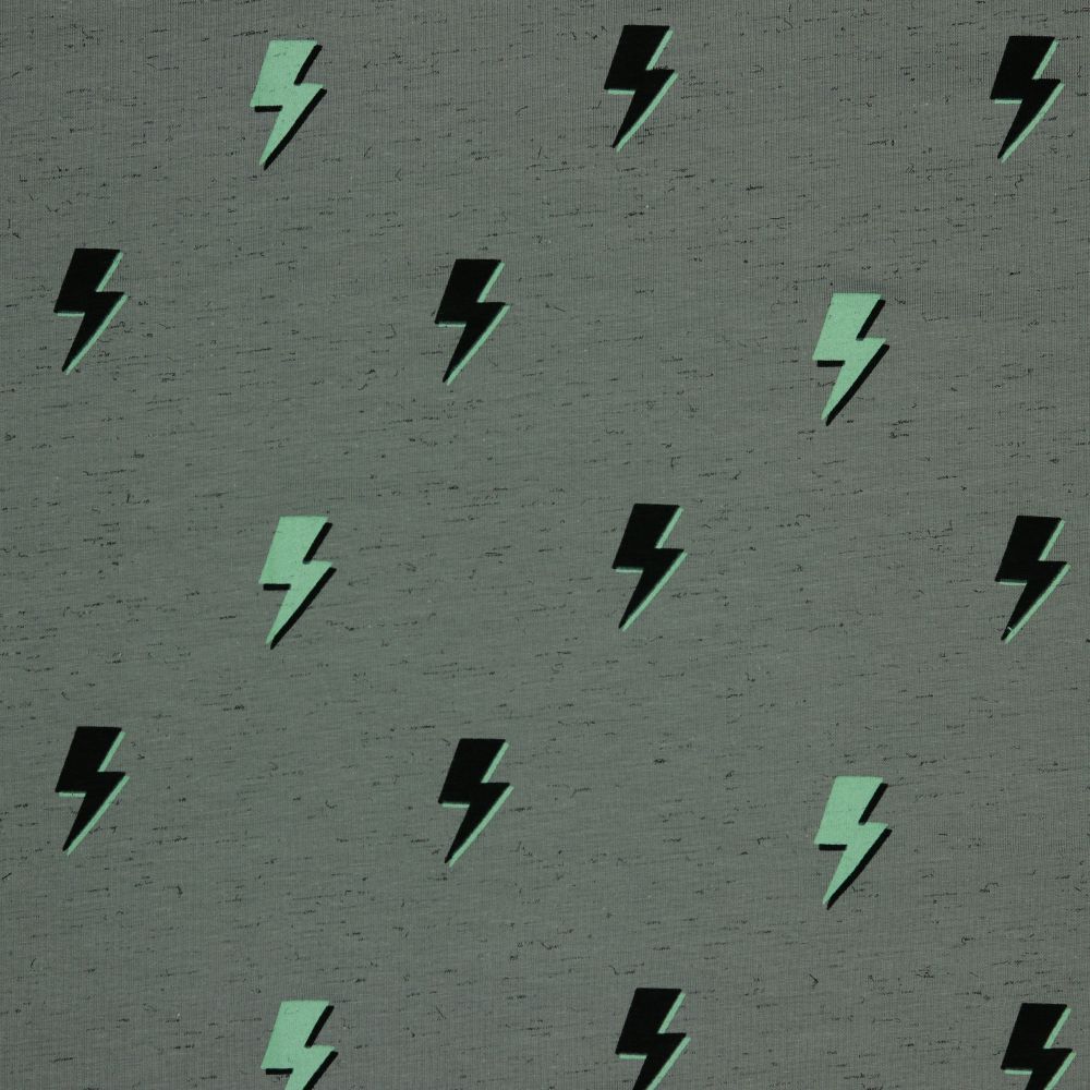 Cotton Jersey Lightning Strike in Grey and Green