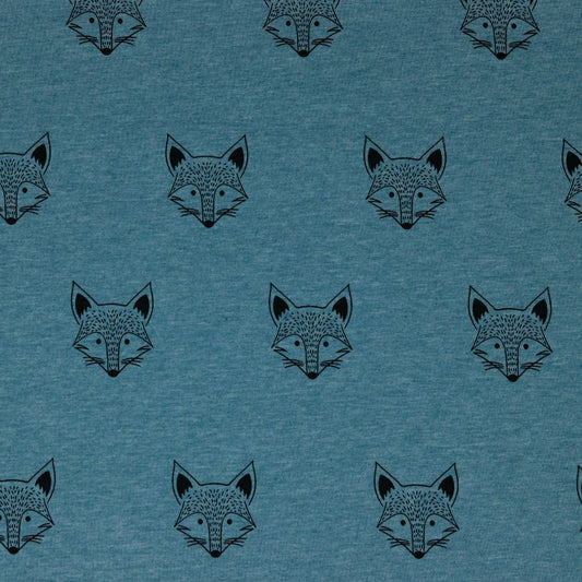 Cotton Blend Jersey Fox Print in Denim Blue