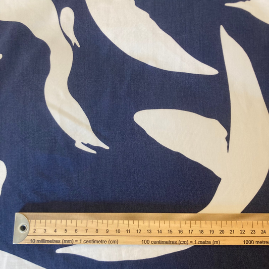 Abstract Navy Blue and White Print Viscose twill Remnant - 3.2m