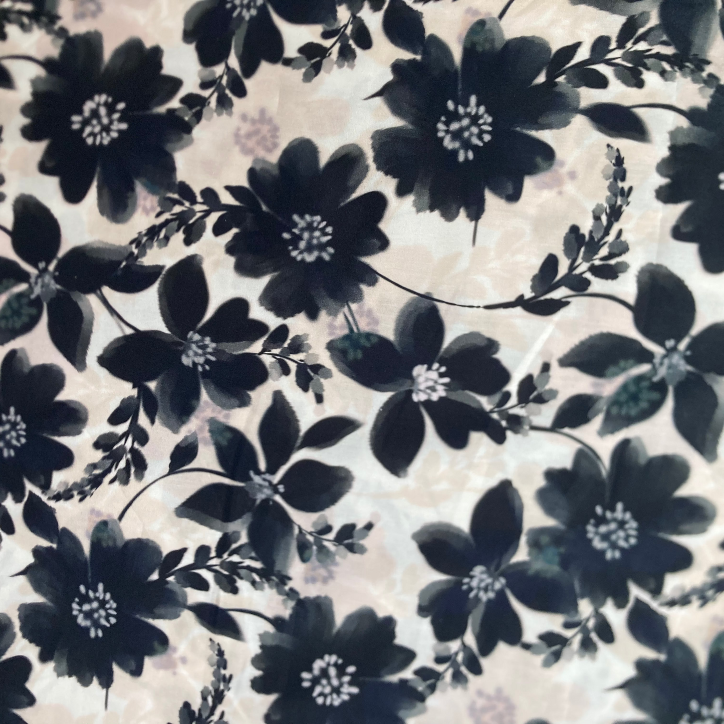 Flowers Cotton Viscose Sateen in Black and Cream