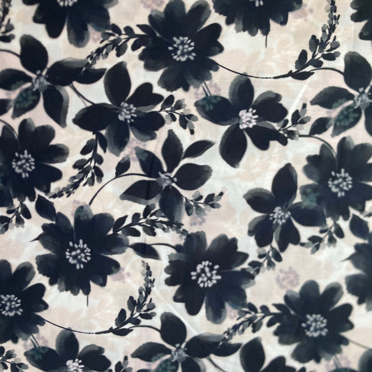 Flowers Cotton Viscose Sateen in Black and Cream