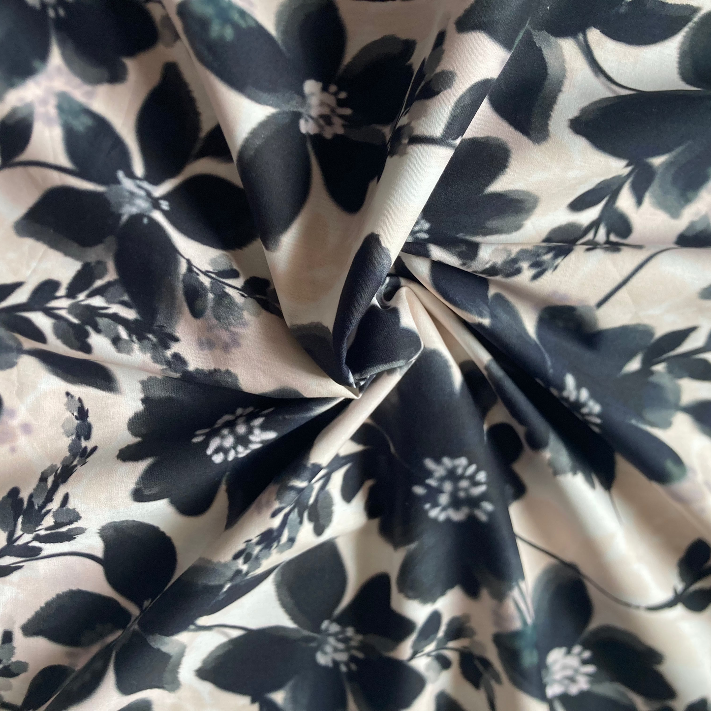 Flowers Cotton Viscose Sateen in Black and Cream
