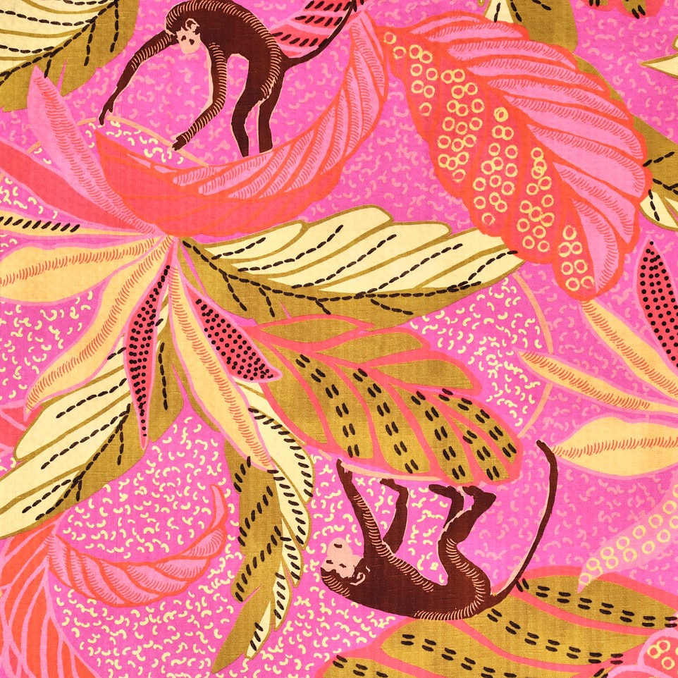 Fabric Godmother Monkey Tropics Cotton Viscose Seersucker in PInk