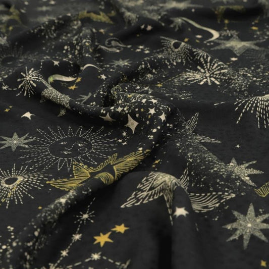 Fabric Godmother Astra Viscose Jacquard in Black and Gold