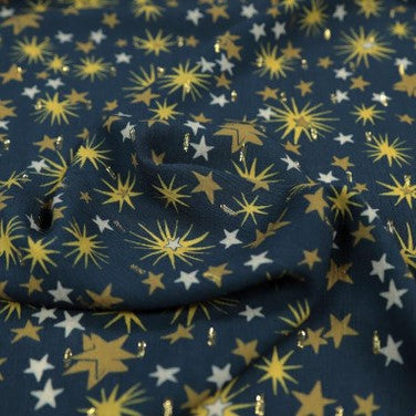 Fabric Godmother Cosmos Dobby Viscose in Navy and Gold