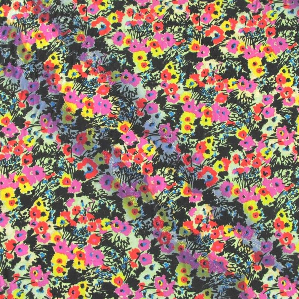 Fabric Godmother Floral Haze Viscose Crepe in Pink and Black