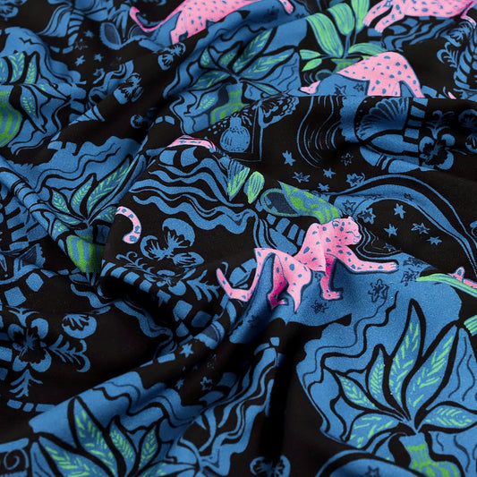 Fabric Godmother Leo's Palace Viscose Twill in Blue and Pink