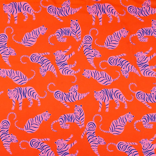 Fabric Godmother Milo Tiger Viscose Lawn in Orange and Pink