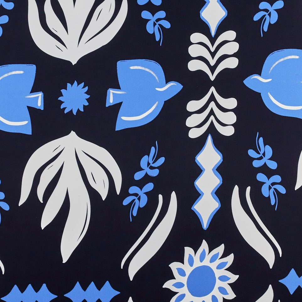 Fabric Godmother Mattie Viscose Crepe in Navy Blue and White