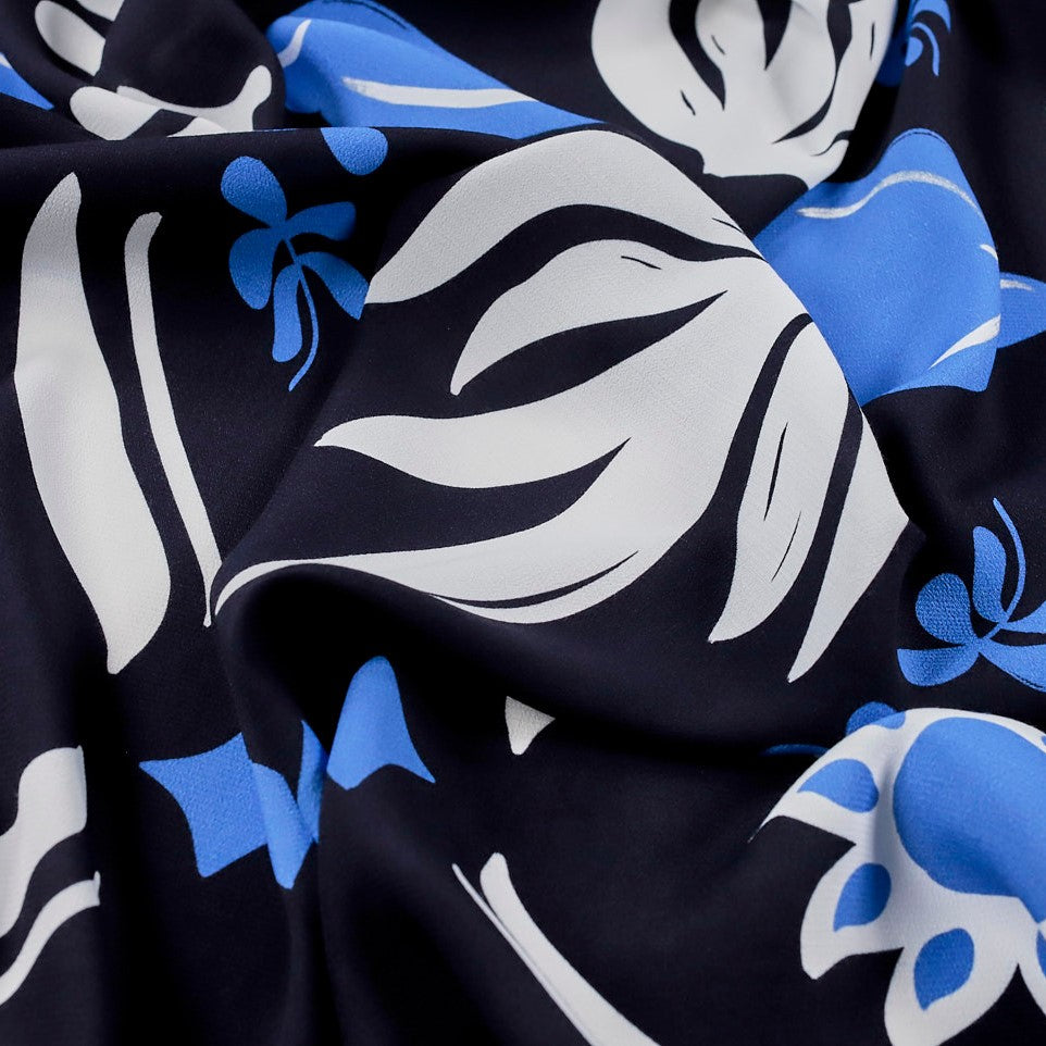 Fabric Godmother Mattie Viscose Crepe in Navy Blue and White