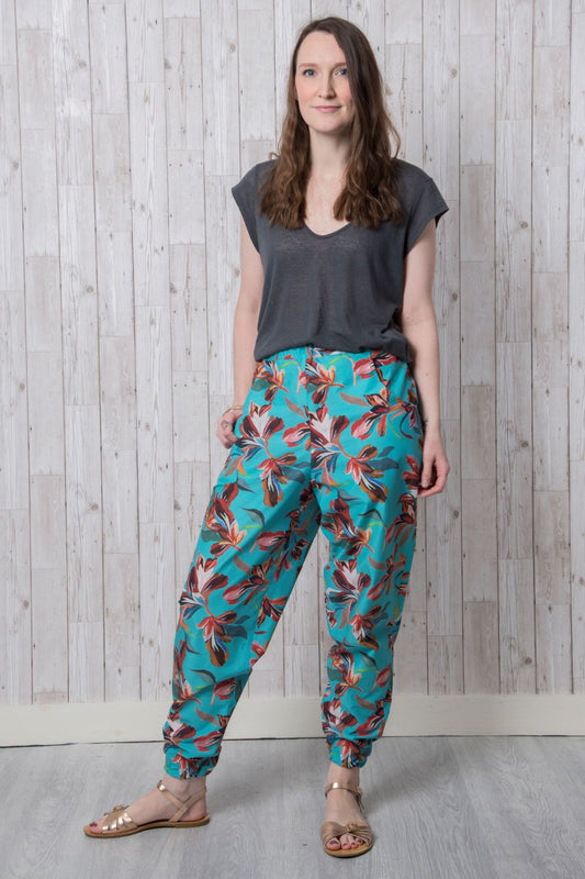 Sample Alice Trousers in Blue Floral Cotton Lawn - Size 10