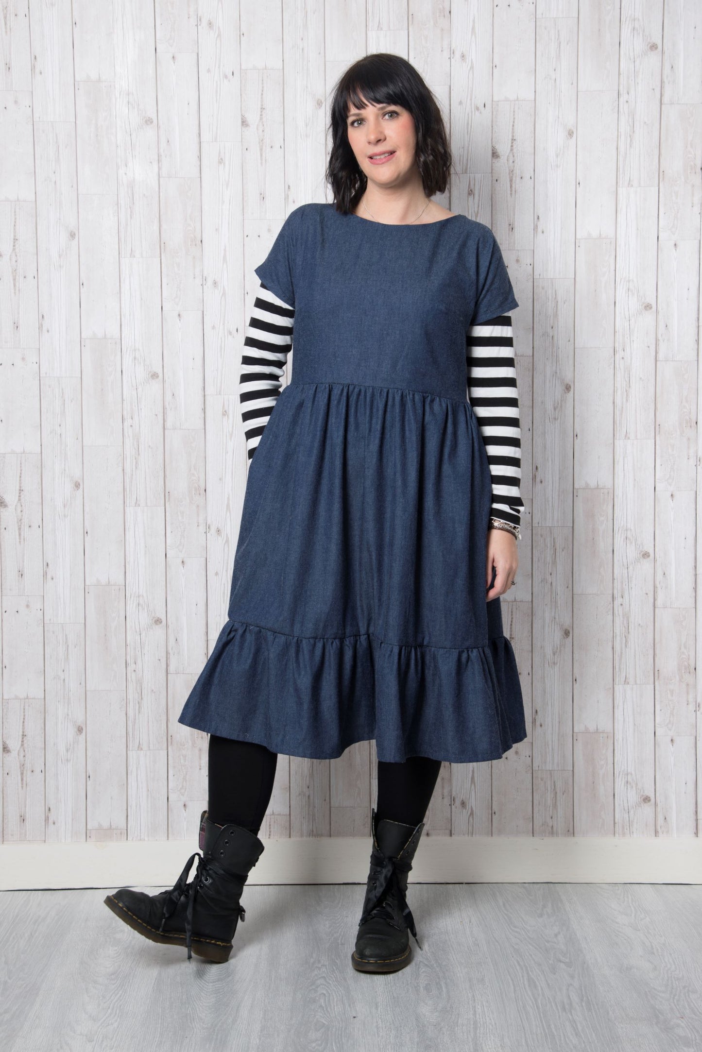 Sample Cassie Dress in Indigo Blue Chambray - Size 14