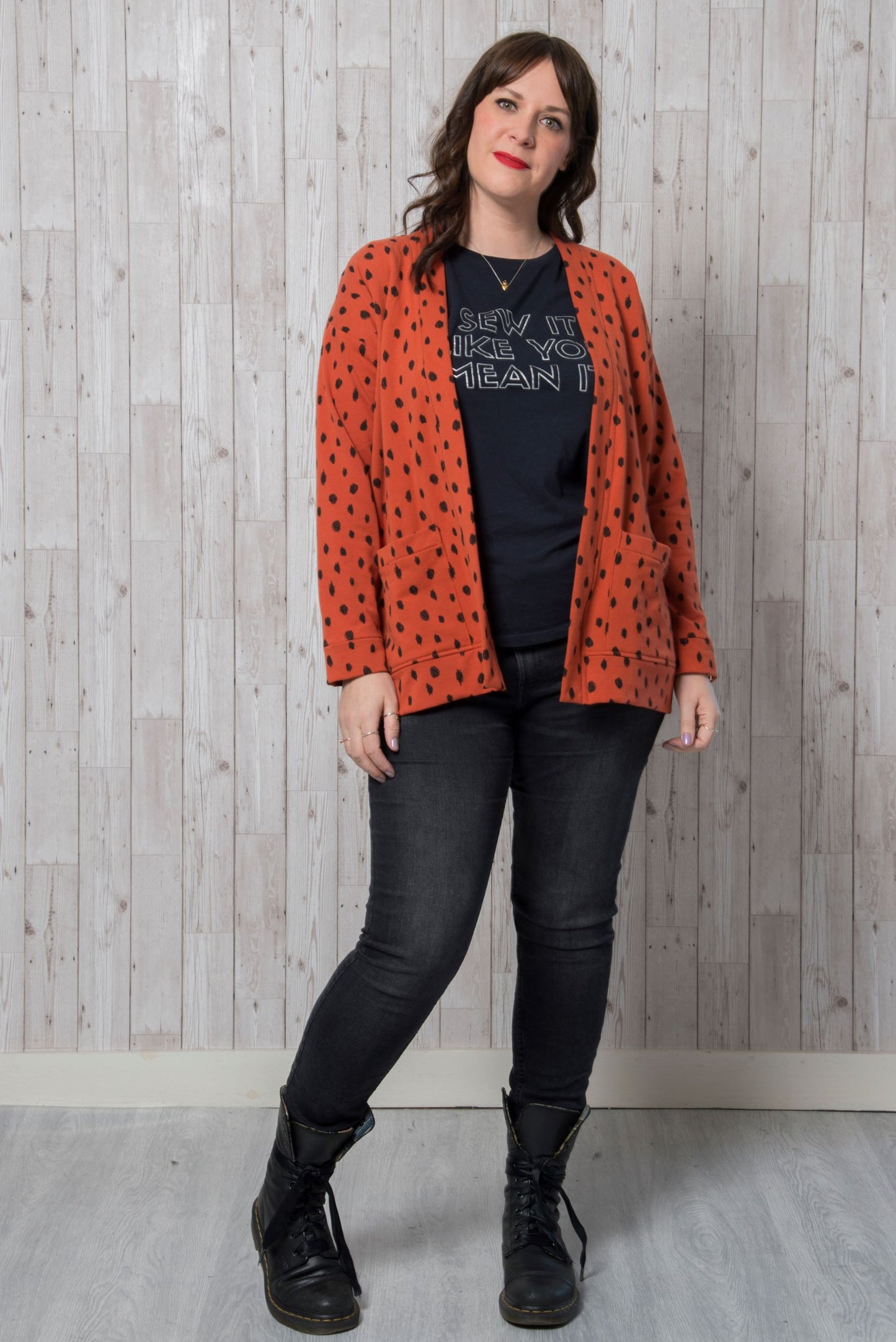 Sample Elliott Cardigan in Orange Brushed Back Sweatshirt - Size 16