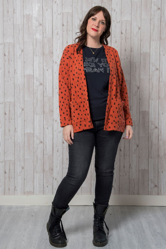 Sample Elliott Cardigan in Orange Brushed Back Sweatshirt - Size 16