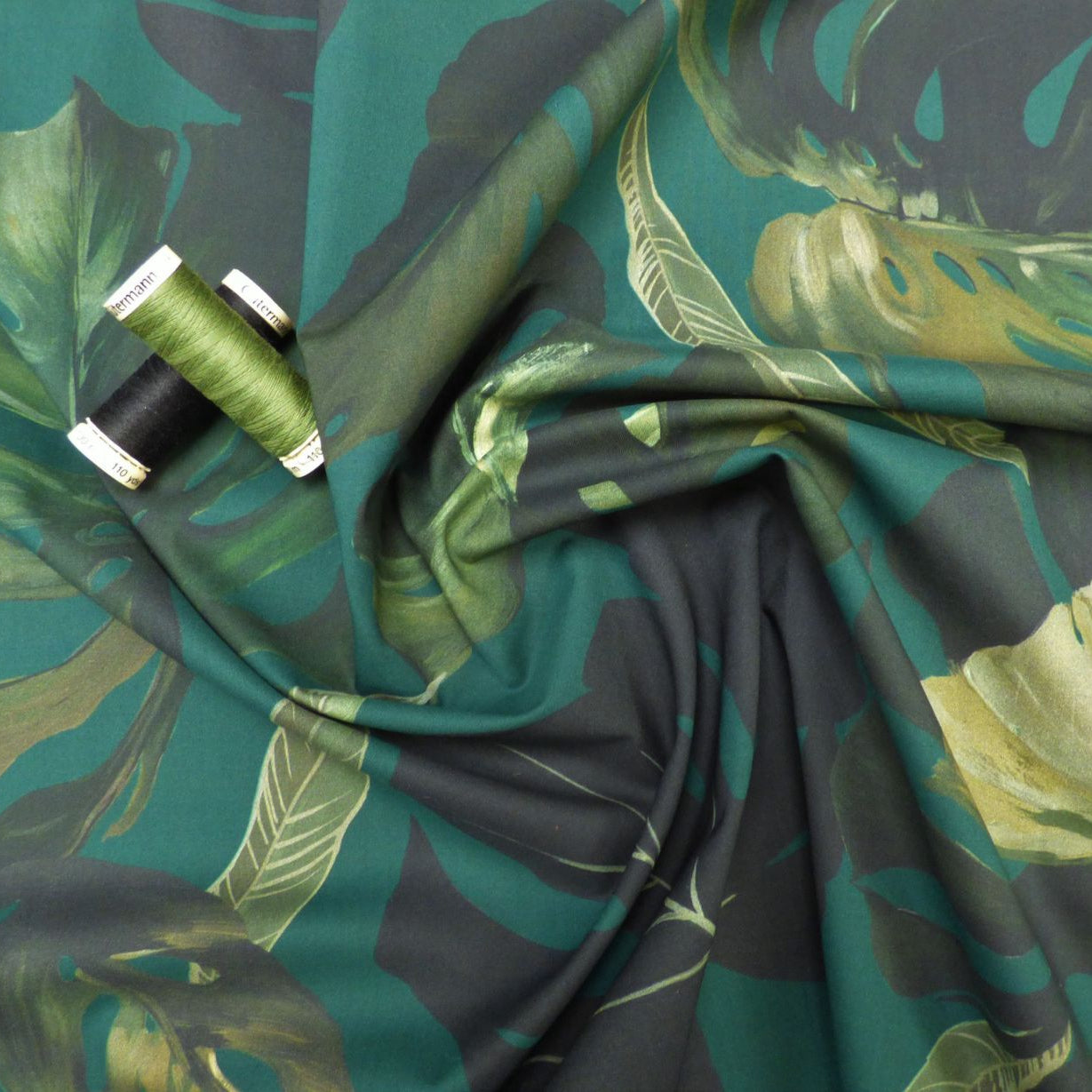 Lady McElroy Covent Gardens Cotton Lawn in Green and Black