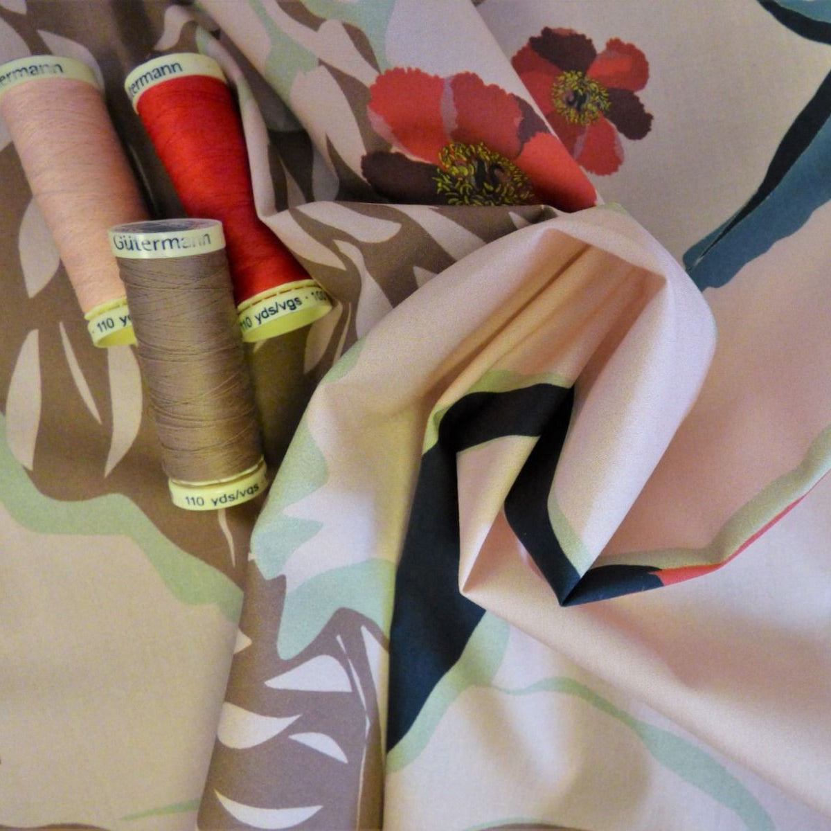 Lady McElroy Crane Island Cotton Lawn in Blush Pink and Blue