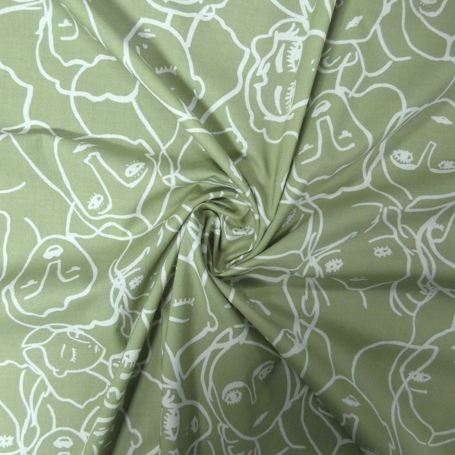 Lady McElroy Crowded Faces Cotton Lawn in Sage Green and White