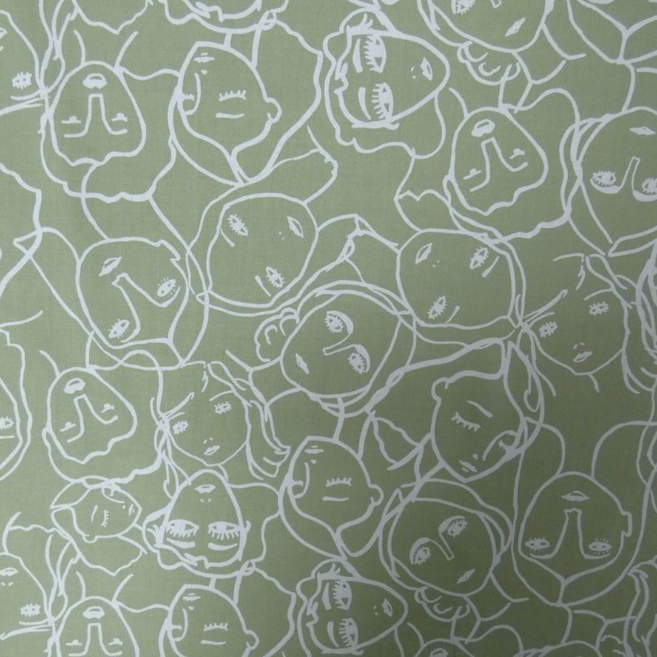 Lady McElroy Crowded Faces Cotton Lawn in Sage Green and White