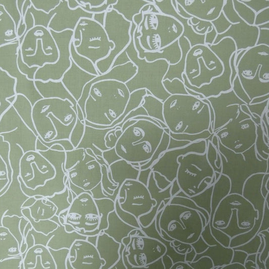 Lady McElroy Crowded Faces Cotton Lawn in Sage Green and White