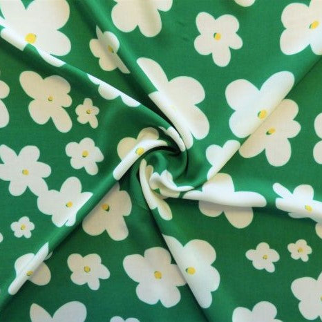 Lady McElroy Viscose Challis Dancing Daisies in Green 50cm Remnant