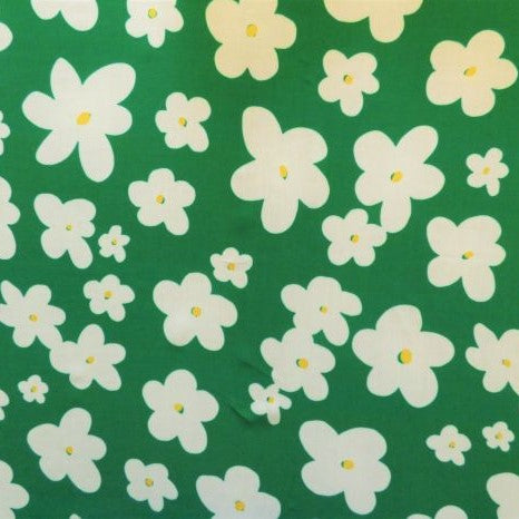 Lady McElroy Viscose Challis Dancing Daisies in Green 50cm Remnant