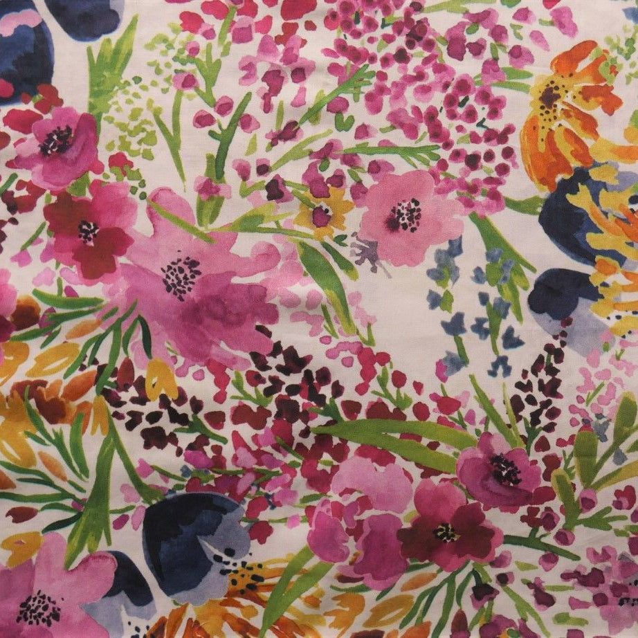 Lady McElroy Field of Flowers Viscose Challis in Cream and Pink