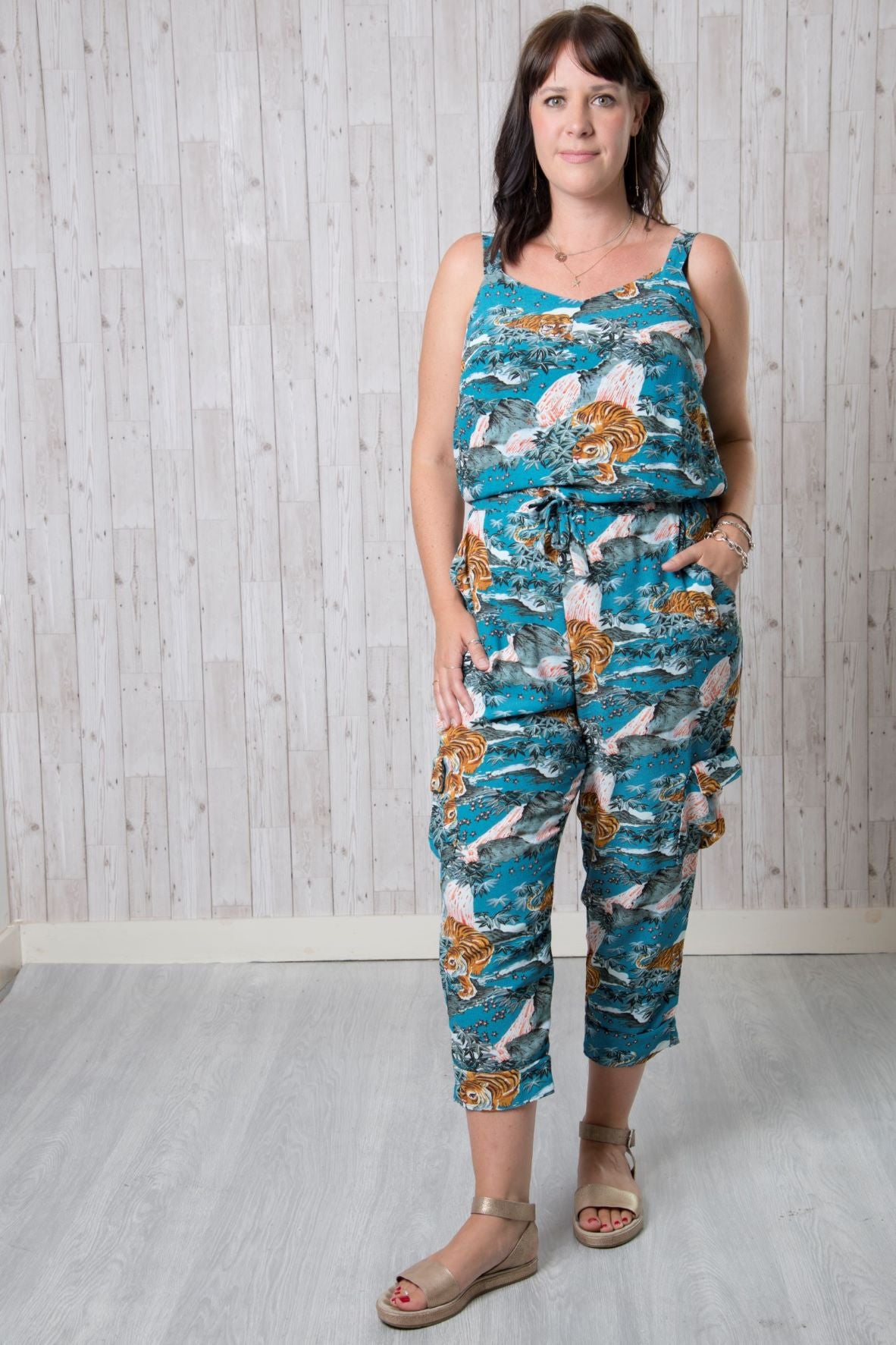 Sample Jumpsuit in Blue Tigers Fabric Godmother Crepe - Size 14