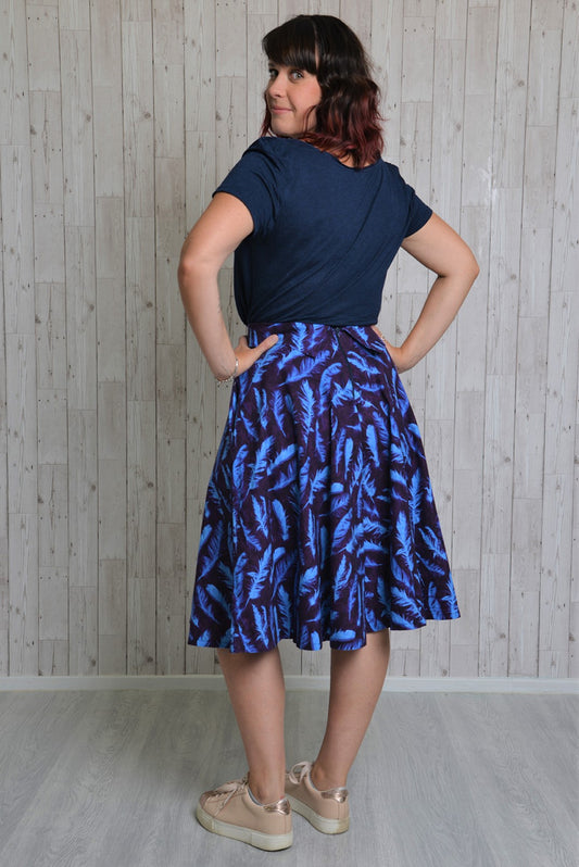 Sample Issey Culottes in Blue Feather Print Cotton - Size 14