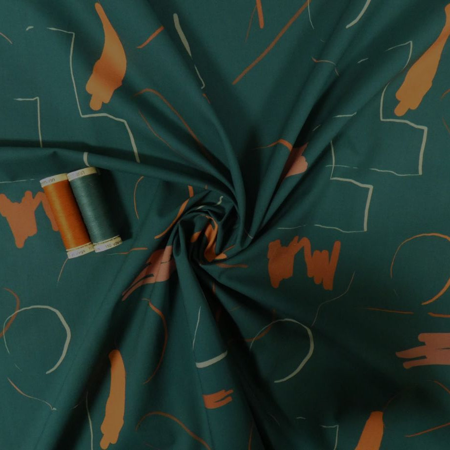 Lady McElroy Juniper Green Cotton Lawn in Teal and Orange