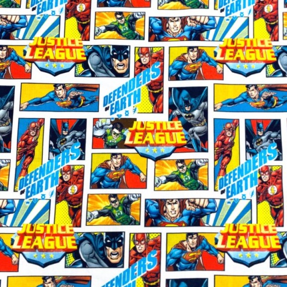 Justice League Comic Strip Cotton in Multicolour 1.1m Remnant