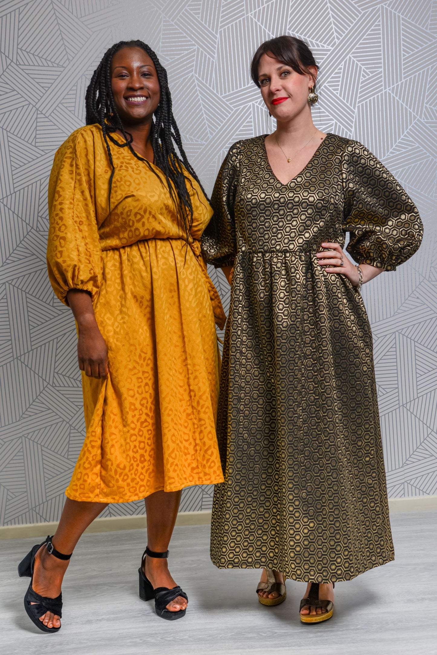 Sample Penelope Dress in Black and Gold Brocade - Size 16