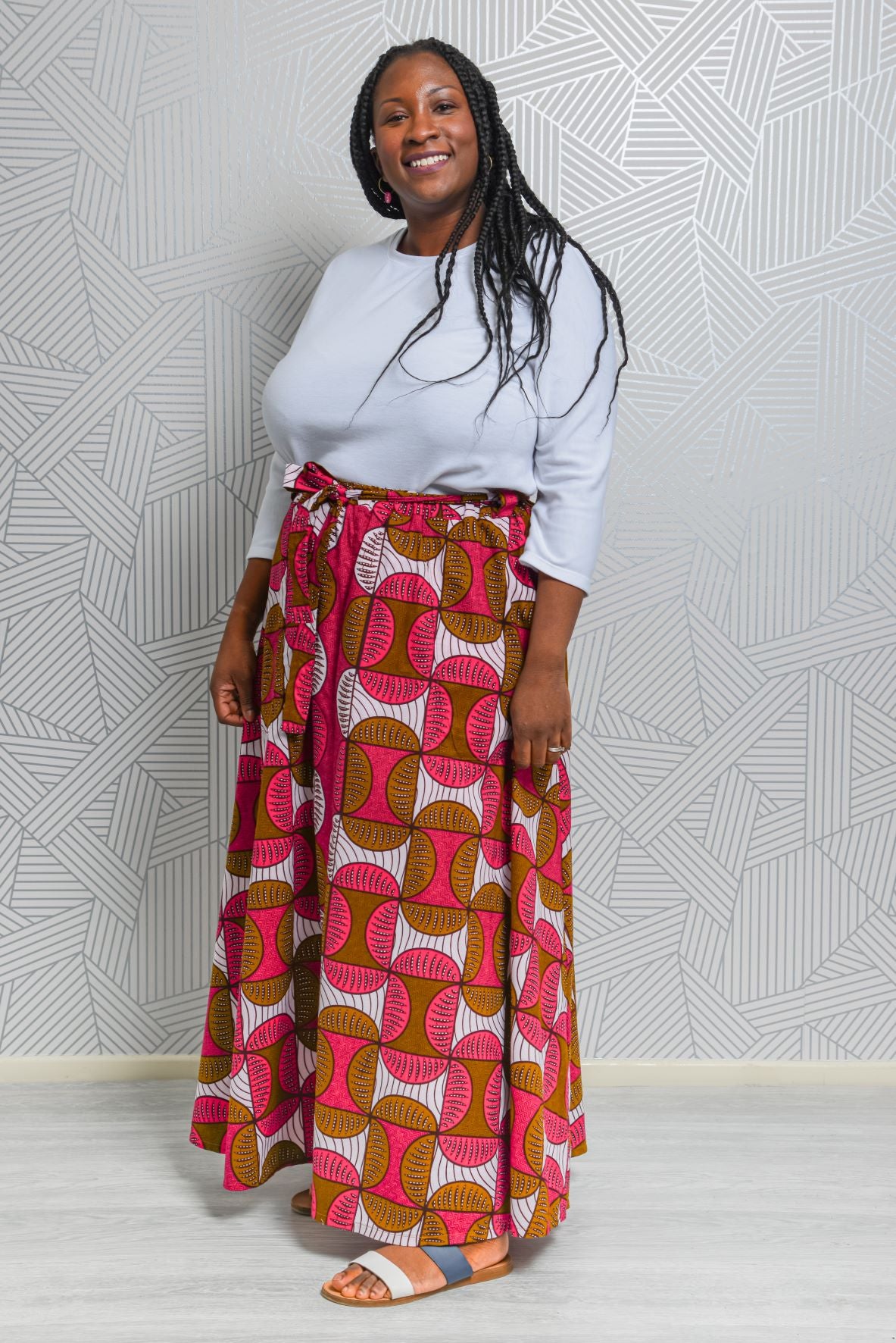 Sample Paloma Skirt in Pink and White Ankara Cotton - Size 18