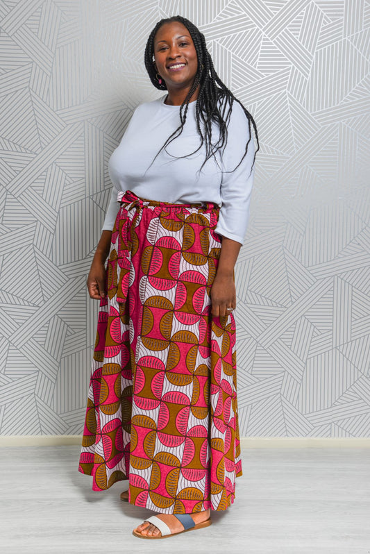 Sample Paloma Skirt in Pink and White Ankara Cotton - Size 18