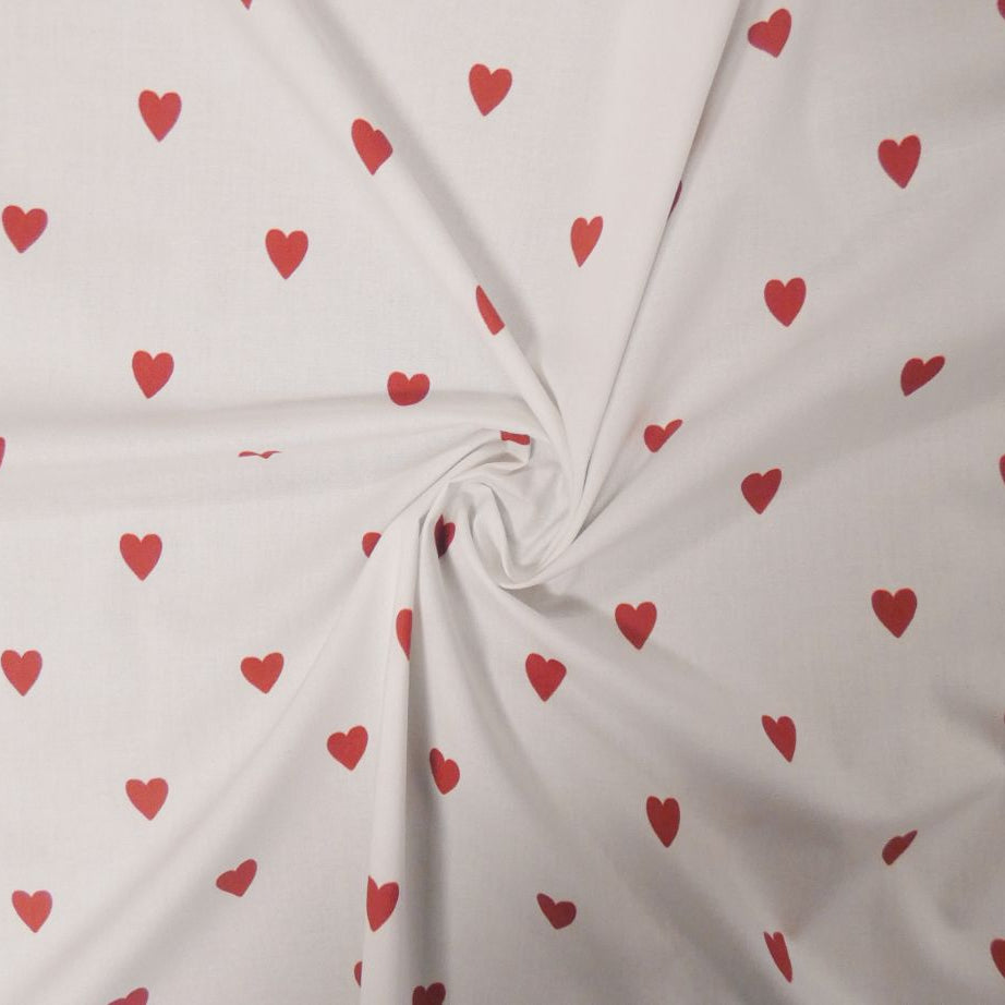 Lady McElroy Lovehearts Red on White Cotton Lawn