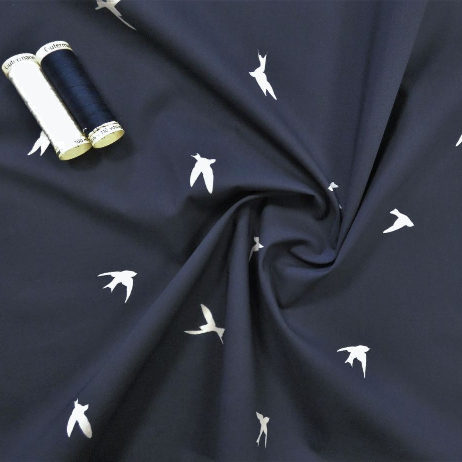 Lady McElroy Moonlight Swift Cotton Lawn in Navy and White