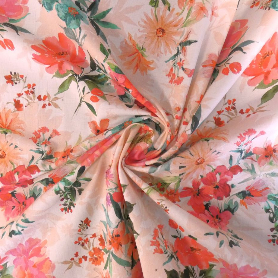 Lady McElroy Peach Daydream Cotton Lawn in Blush Pink and Peach