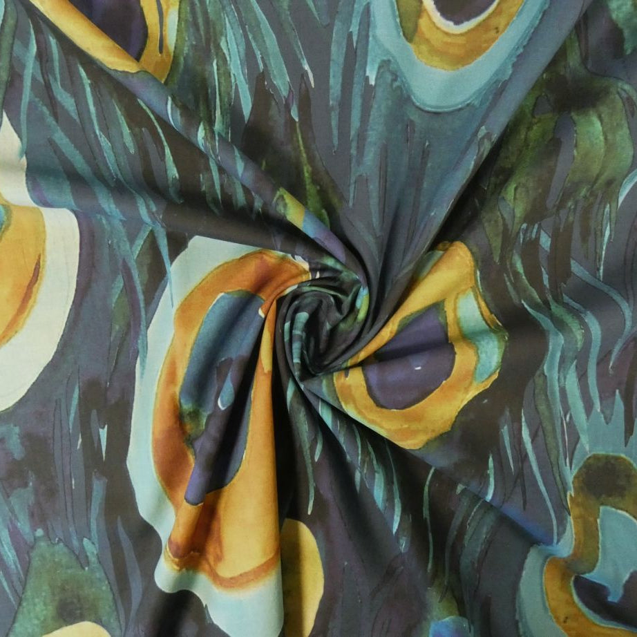 Lady McElroy Peacock Glory Cotton Lawn in Teal and Yellow