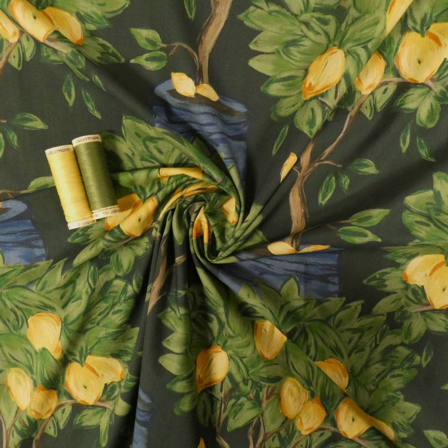 Lady McElroy The Citrus Orchard Cotton Lawn in Yellow and Green