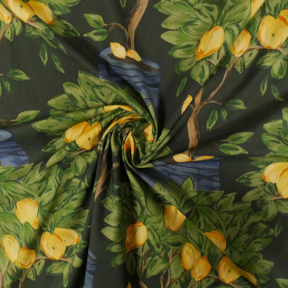 Lady McElroy The Citrus Orchard Cotton Lawn in Yellow and Green