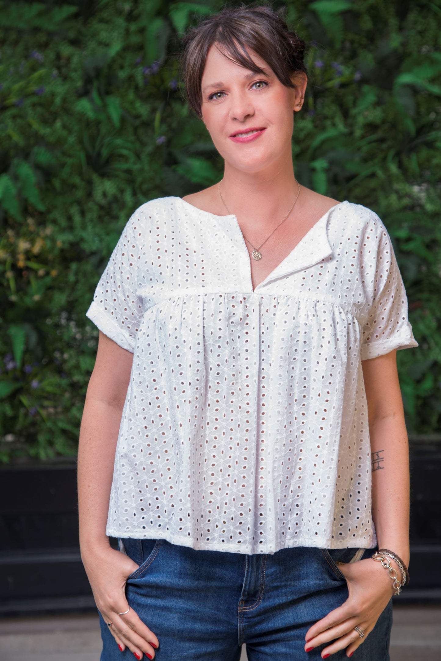 Sample Frida Top in White Cotton Broderie Anglaise - Size 16